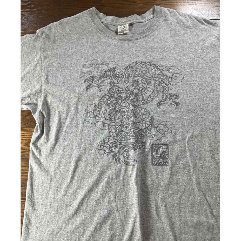 Vintage G Unit Y2K Men Short Sleeve Gray T-Shirt Tee Size XXL Dragon